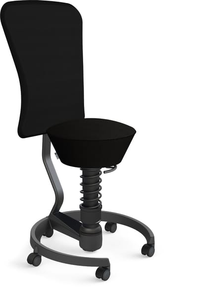 Aeris Swopper with backrest footring with castors (hard floor), black spring strut type: standard, black, spring black seat cover: mesh fabric Runner (Gabriel), black backrest pole: black, backrest cover: mesh fabric Runner (Gabriel), black