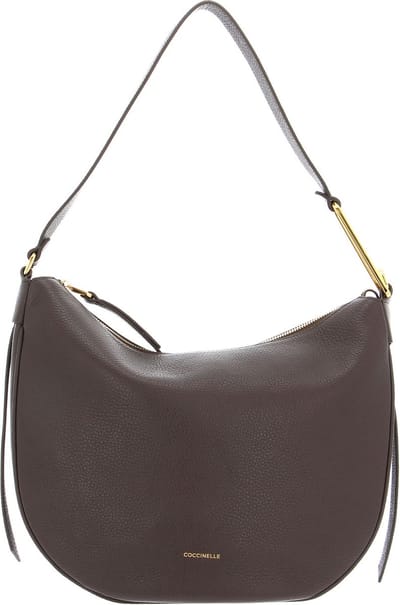 COCCINELLE Leren Schoudertas Coccinelle Priscilla Handbag Grained Leather Coffee Donkerbruin