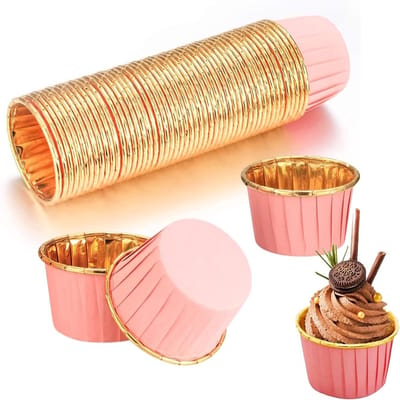50 Stuks Muffinvormpjes en Papieren Cupcakevormen - Roze Goud, Wegwerp, Antikleef Bakvormen voor Muffins en Cupcakes