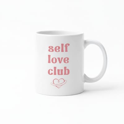 Self Love Tekst Mok 330 ml – “Self Love Club” Minimalistische Koffie- & Theemok Cadeau