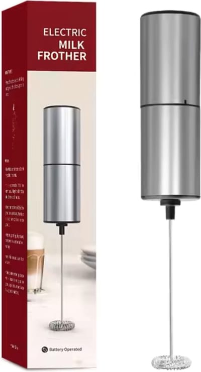 Cherchie - Elektrische Melkopschuimer - Melk Opschuimer Handmatig - Koffie Mini Mixer - Draadloos op Batterijen - Zonder Stekker - Handig op de Camping - Zilver