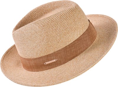 Decopatent - Zonnehoed Dames Deukhoed Rond - Zomerhoed met Bruine Rand - Strohoed UV - Ø58 cm - Strandhoed Hoofddeksel Rond - Hoed voor Volwassenen - Kleur: Naturel met Bruine Rand
