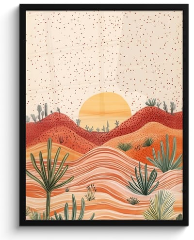 Poster in lijst - Fotolijst 60x80 cm - Posters - Landschap - Heuvels - Zonsondergang - Posterlijst zwart - Decoratie - Wanddecoratie woonkamer - Muurdecoratie slaapkamer