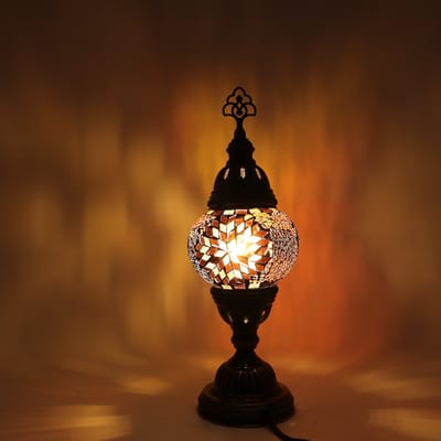 Turkse Lamp - Mozaïek Lamp - Tafellamp - Marokkaanse Lamp - Oosterse Lamp - Recht model - Ø 12 cm - Hoogte 30 cm - Authentiek - Handmade - Kleurrijk -