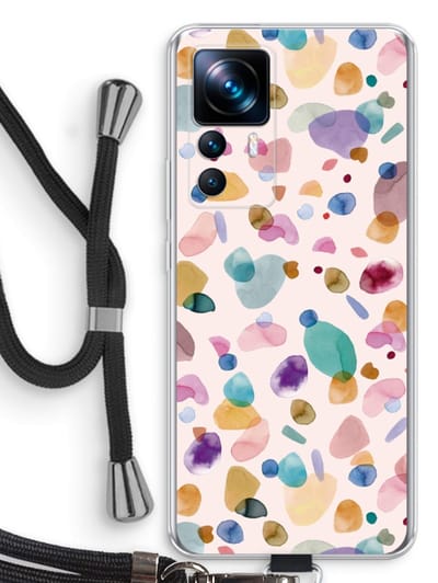 Case Company® - Hoesje met koord geschikt voor Xiaomi 12T hoesje met Koord - Terrazzo Memphis - Telefoonhoesje met Zwart Koord - Bescherming aan alle Kanten en Over de Schermrand