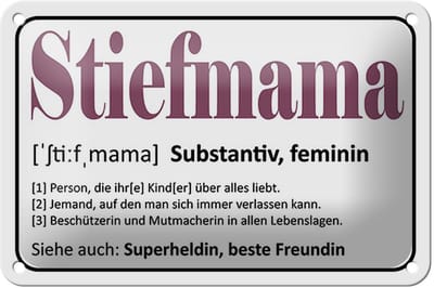 Blechschild Spruch 18x12cm Stiefmama Superheldin Freundin