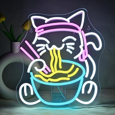 Daity Maneki Neko Ramen Neonbord voor Wanddecoratie - Japanse Kat LED Neon USB Aangedreven Lichtgevend Bord - Geschikt voor Liefhebbers van de Japanse Cultuur - Ramenwinkels - Kattenliefhebbers - Feesten - Cadeaus - Speelkamers