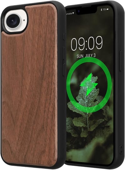 kwmobile Echt Houten Beschermhoes voor Apple iPhone 17e / iPhone 16e – Hout & TPU Cover – donkerbruin hout