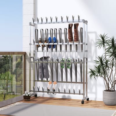 vidaXL - Schoenenrek - met - wieltjes - 89x27x120 - cm - zilverkleurig