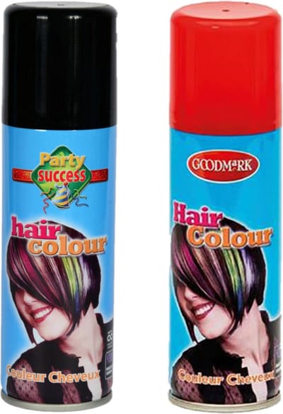 Goodmark Carnaval verkleed haarverf - haarspray - kleuren rood en zwart - 125 ml per flacon - verven