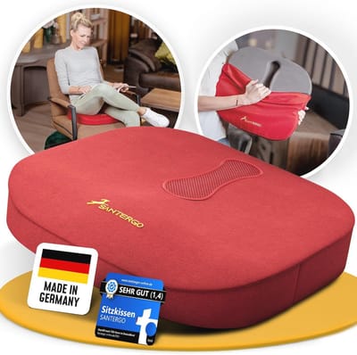 Orthopedisch zitkussen - Stoelkussen - Comfortabel zitten - Gepatenteerd vormschuim - 44 x 39 cm - Rood