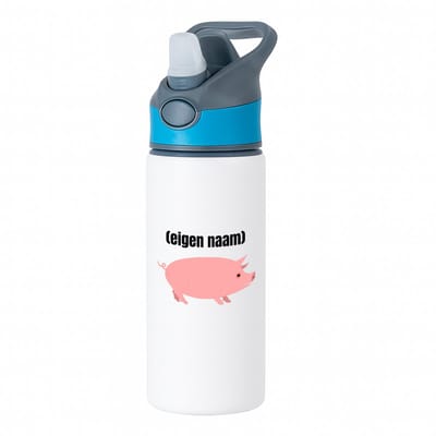 Hacebo® - varken met eigen naam waterfles met rietje blauw - Varken - boeren/varken liefhebbers - iemand die houdt van varkens - verjaardag - cadeau - kado - geschenk - water fles - 650ML