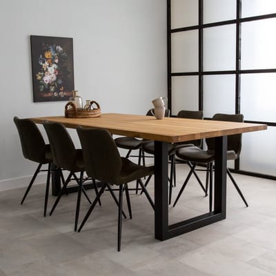 Dimehouse Industriële Eettafel Eikenhout U-poot Zwart Rover 200 x 100 x 4 cm - Eikenhout - Industrieel - Rechthoek