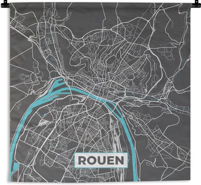 Wandkleed - Wanddoek - Frankrijk - Plattegrond - Rouen - Kaart - Stadskaart - 180x180 cm - Wandtapijt