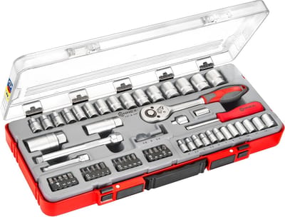 Dopsleutelset 58-delig - Handgereedschap Set - Auto Reparatie - Chroom-vanadiumstaal - 1/4 en 3/8 inch - Zilverkleurig