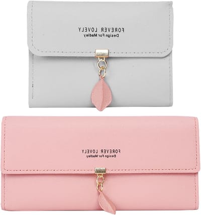 Dailygoods - Set van 2 Elegante Damesportemonnees in Grijs en Roze