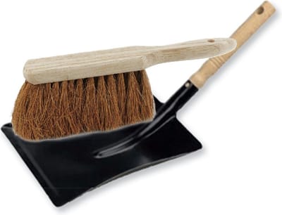 Buemag Stoffer en blik set voor buiten - zwart/naturel - verzinkt metaal - hout met kokosharen