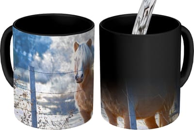 Magische Mok - Foto op Warmte Mokken - Koffiemok - Paard - Winter - Sneeuw - Magic Mok - Beker - 350 ML - Theemok