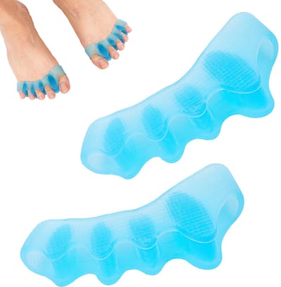 Blauwe 2-delige siliconen teenscheider voor dames en heren – flexibele teencorrector voor overlappende tenen, pedicure, nagellak aanbrengen, yoga en voetcorrectie