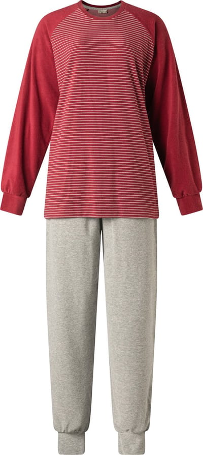 Lunatex - warme dames pyjama badstof 124204 - rood - maat S