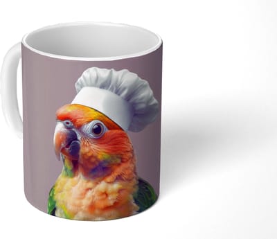 Mok - Koffiemok - Papegaai - Koksmuts - Nieuwsgierig - Vogel - Mokken - 350 ML - Beker - Koffiemokken - Theemok