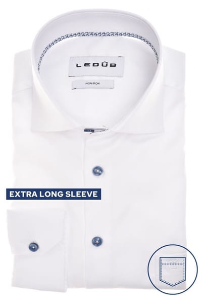 Ledûb Overhemd Modern Solid Color Non-Iron Cotton Extra Long Sleeve 7 Mouwlengte 7 Wit-Donker Blauw / male