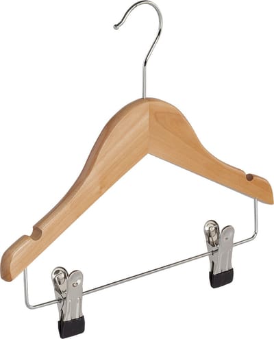 De Kledinghanger Gigant - Knijperhanger - Baby - 7307BA - 50 Stuks - Lotushout - Naturel Gelakt - Verschuifbare Anti-slip knijpers - 28 cm - Rokhanger - Broekhanger - Pantalonhanger - Babybügel (7307BA/50)