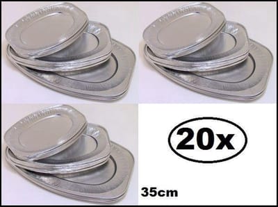 20x Schaal aluminium ovaal 35cm - catering schalen BBQ festival snacks restaurant eten hapjes