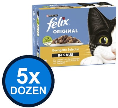 5x Felix - Original In Saus Countryside Selectie Multipack - Kattenvoer Natvoer - 1.02 kg