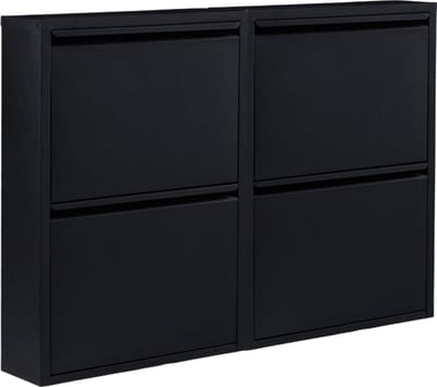 Naturn Living Metalen schoenenkast zwart 4 vakken - set van 2 schoenenkasten | Functionele schoenen opbergkast | Schoenenrek | schoenenkast mat zwart