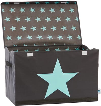 Opbergdoos met deksel - Grote stoffen speelgoeddoos - Stevig en extra stabiel - Grijs met groene ster - 62x38x39 cm
