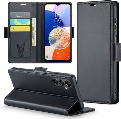 Hoesje geschikt voor Samsung Galaxy A14 - HyperCase Book Cover Kunstleer Zwart