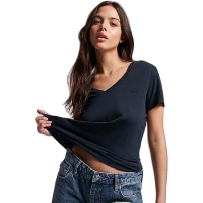 Superdry Studios Slub Emb Vee Tee Dames T-shirt - Donkerblauw - Maat XXS