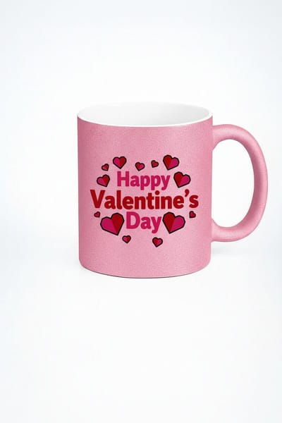 Roze Glitter Valentijn Mok - 'Happy Valentine's Day' - Cadeau Liefde Harten
