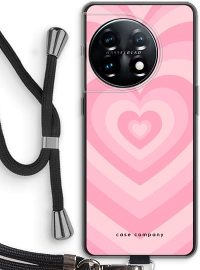 Case Company® - Hoesje met koord geschikt voor OnePlus 11 hoesje met Koord - Hart Roos - Telefoonhoesje met Zwart Koord - Bescherming aan alle Kanten en Over de Schermrand