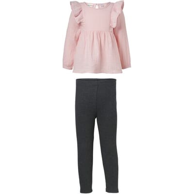 LUPILU Mousseline kinder kledingset 2-delig (Lichtroze/grijs, 98/104)