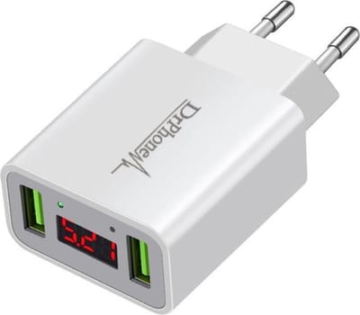 DrPhone - Thuislader 2 poorten USB-oplader - Wit- 2.2A Smart Fast Charge Lader met LED-display real-time status van stroom en spanning & ingebouwde smart chip voor veilig opladen - Universeel - Wit