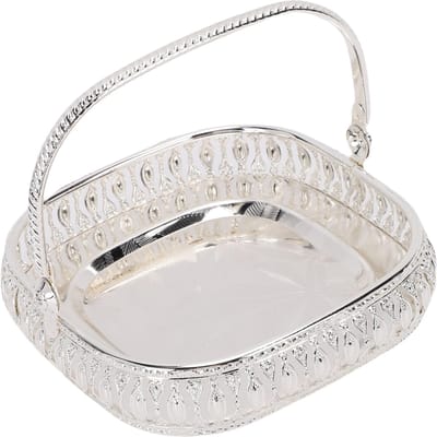 Metalen Fruitschaal Dienblad Schaal met Handvat Keuken Eettafel Decoratie Opbergbak white