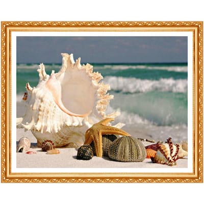 Peinture Diamant Point de Croix Strass Cristal Broderie Diamant Coquillage Forage Complet 20X30CM beige