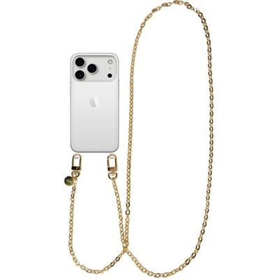 xoxo Wildhearts siliconen hoesje - Geschikt voor iPhone 17 Pro hoesje - Dreamy - Telefoonhoesje - Hoesje met koord - Gouden ketting - lang telefoonkoord - Transparant hoesje (lange variant)