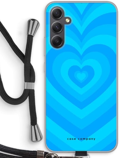 Case Company® - Hoesje met koord geschikt voor Samsung Galaxy A34 hoesje met Koord - Hart Blauw - Telefoonhoesje met Zwart Koord - Bescherming aan alle Kanten en Over de Schermrand