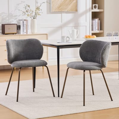 Eetkamerstoelen - Set Van 2 - Eettafelstoel - Gestoffeerde eetkamerstoel - Eetkamerstoelen - Met rugleuning - Gebogen rugleuning - Chenille - Metalen stoelpoten - Modern Design - Grijs