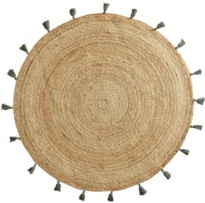 Rond Jute Vloerkleed met Kaki Kwastjes – Ø 120 cm