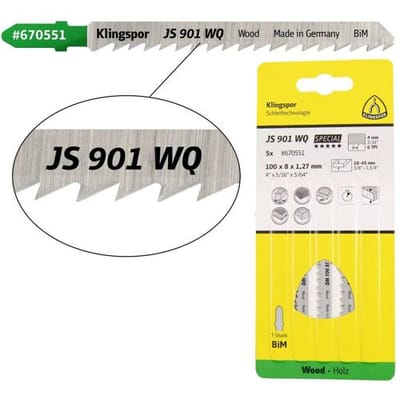 Klingspor 670551 JS 901 WQ decoupeerzaagbladen, 100 x 8 x 1,27 mm werklengte 75bi-metaal, kruisgeslepen, conisch, 6 tanden per inch, SB-verpakt in