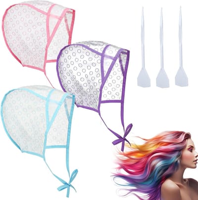 Set van 3 Verstelbare Haarverf Caps voor Precisie Highlights, Inclusief Plastic Haakjes en Haarstyling Accessoires