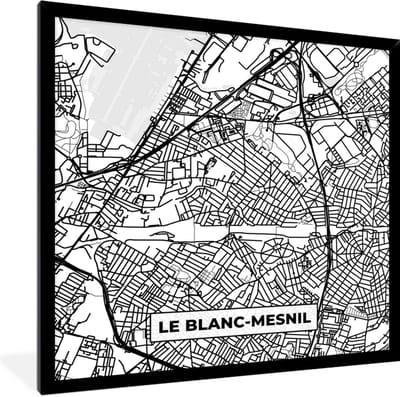 Fotolijst incl. Poster Zwart Wit- Kaart - Stadskaart - Frankrijk - Le Blanc-Mesnil - Plattegrond - Zwart wit - 40x40 cm - Posterlijst