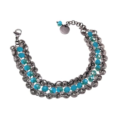 Armband Dames - RVS - Brede Armband met Turkooisgroene Kristallen - Spiralen Armband - Verstelbaar