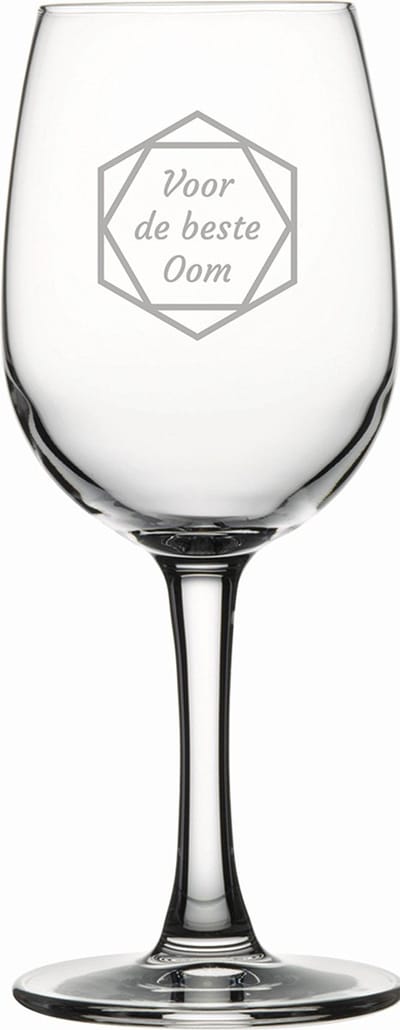 Gegraveerde witte wijnglas 26cl voor de beste Oom in hexagon
