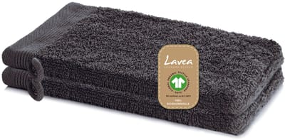 Lavea® 2 Washandjes 16 x 22 cm van 100% biologisch katoenen badstof, zacht en absorberend, voor thuis, hotel en spa – met ophanglus – Antraciet