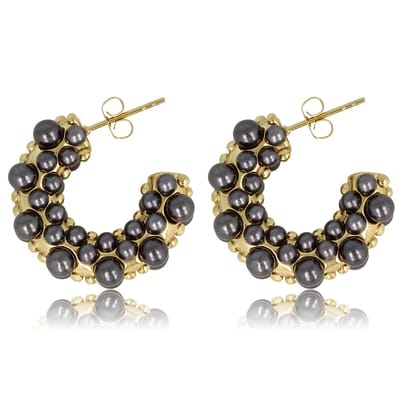 My Bendel - Goudkleurige Oorring met Zwarte Parel - Elegantie - 23mm - met Luxe Cadeauverpakking | Sieraden Voor Dames